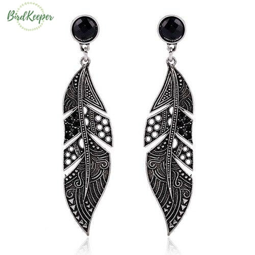 BOUCLES D’OREILLES PLUME NOIRE DESIGN